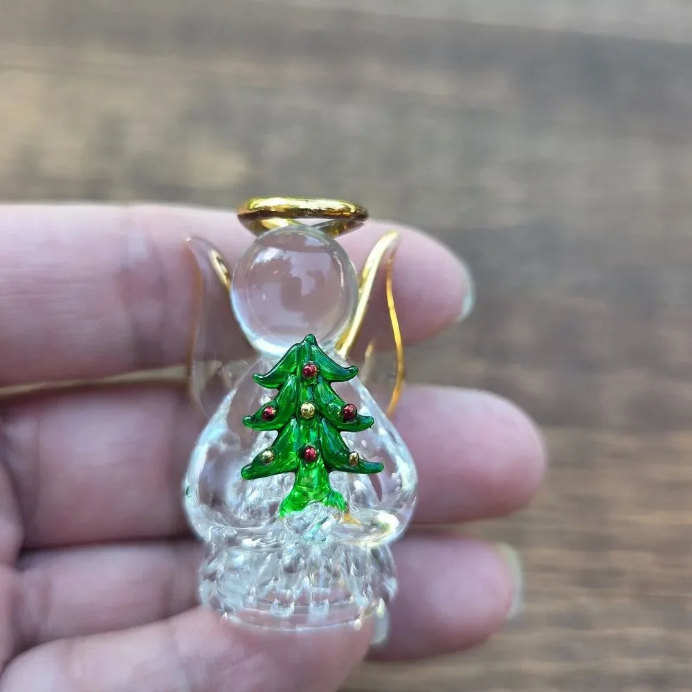 Hand Blown Glass Angel Figurine Christmas Tree Mini Ornament w/ Gift Box 1.5
